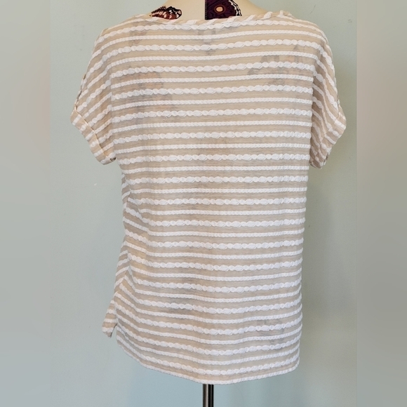 𝅺emma JAMES tan and white striped short sleeve top size Large - Picture 3 of 7